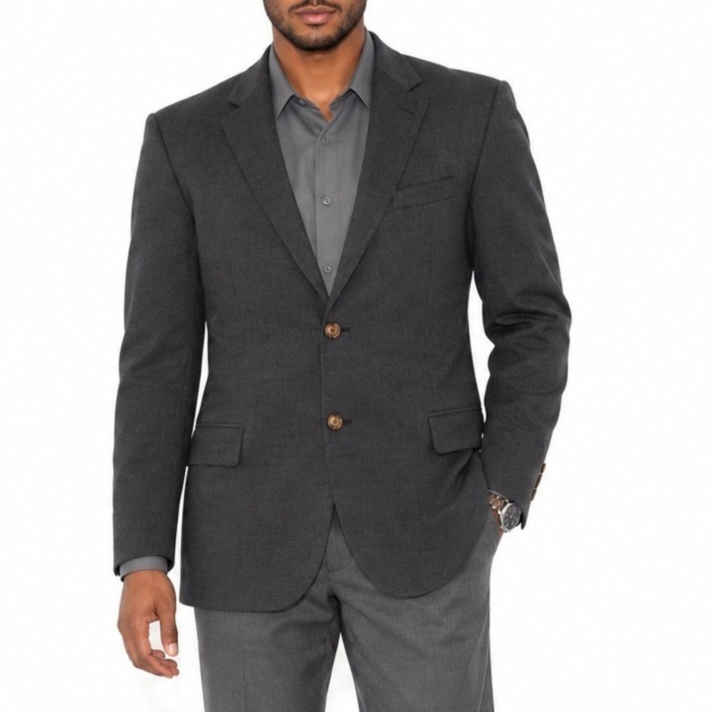 Lands End Wool Blazer Mens 42L Charcoal Gray 2 Button Single Vent Minimalist
